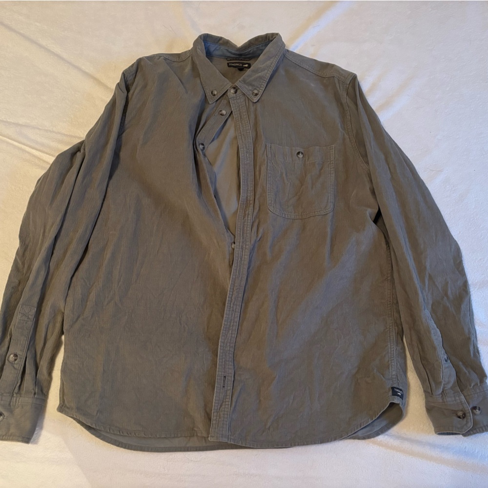 Men’s Grey Corduroy Button Up Shirt Size XL